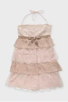 Silk mini dress with lace
