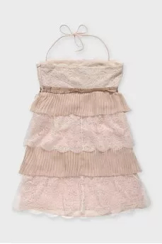 Silk mini dress with lace