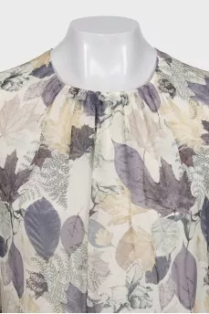 Slim-fit blouse with floral print