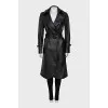 Leather coat with belt and patch pockets