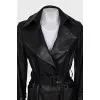 Leather coat with belt and patch pockets