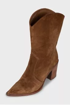 Suede pointed-toe Cossack boots
