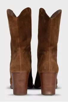 Suede pointed-toe Cossack boots
