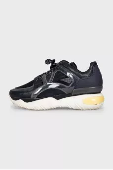 Leather and textile sneakers with a high sole