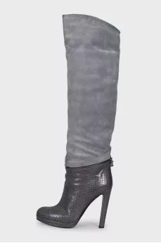 Snakeskin and suede boots