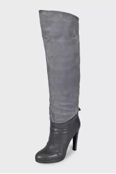 Snakeskin and suede boots