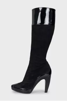Leather and suede boots with heels