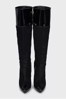 Leather and suede boots with heels