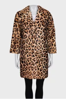 Fur coat with animal print