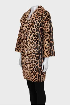 Fur coat with animal print