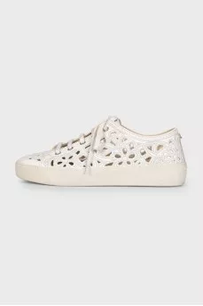 White leather sneakers with embroidery