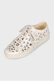 White leather sneakers with embroidery