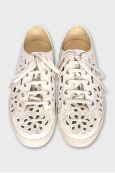 White leather sneakers with embroidery