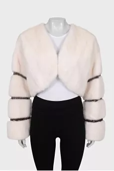 Short mink fur coat with hook