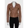 Brown leather jacket with a zipper
