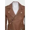 Brown leather jacket with a zipper