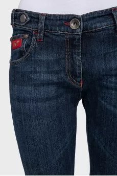 Blue straight-leg jeans with silver logo