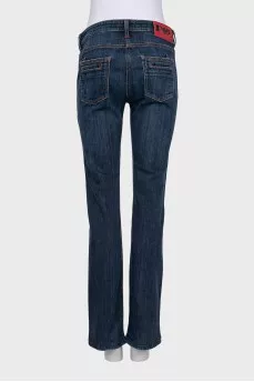 Blue straight-leg jeans with silver logo