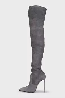 Grey suede over-the-knee boots