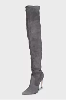 Grey suede over-the-knee boots