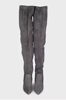Grey suede over-the-knee boots