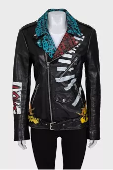 Leather jacket with print