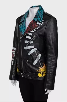 Leather jacket with print