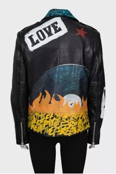 Leather jacket with print
