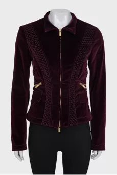 Velvet fitted jacket with a zipper