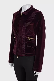 Velvet fitted jacket with a zipper