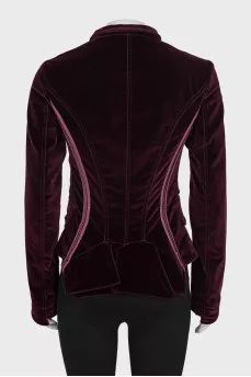 Velvet fitted jacket with a zipper