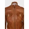 Leather jacket with patch pockets