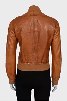 Leather jacket with patch pockets