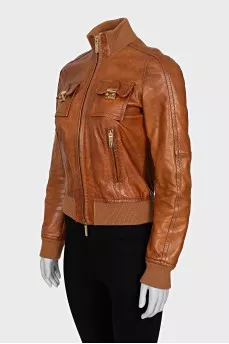 Leather jacket with patch pockets