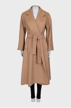 Camel wool wrap coat