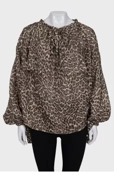 Oversized silk blouse with animal print