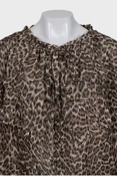 Oversized silk blouse with animal print