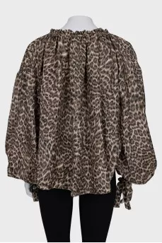 Oversized silk blouse with animal print