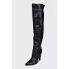 Leather over-the-knee boots with a slanted heel
