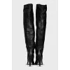 Leather over-the-knee boots with a slanted heel