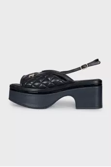 Black leather sandals with logo