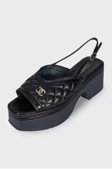 Black leather sandals with logo