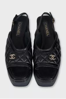 Black leather sandals with logo