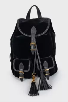 Velvet backpack with patch pockets