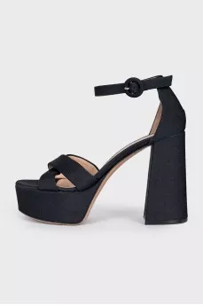 Black textile heeled sandals