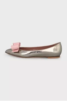 Silver ballet flats with a bow