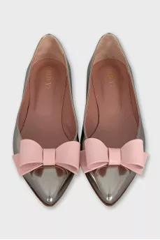 Silver ballet flats with a bow
