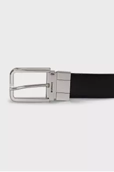 Men's black leather belt with buckle