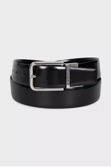 Men's black leather belt with buckle