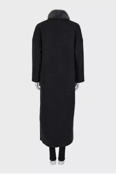 Reversible wool and cashmere coat with fur